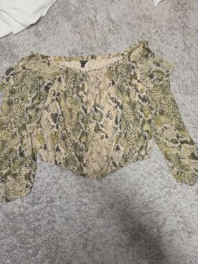 Guess Snake-Print Blouse in Beige, Olive and Black